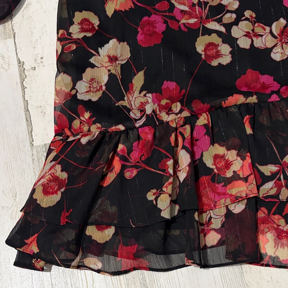 Tommy Hilfiger Black and Reddish Pink Floral Long Sleeve Dress metallic NWT - Picture 4 of 11
